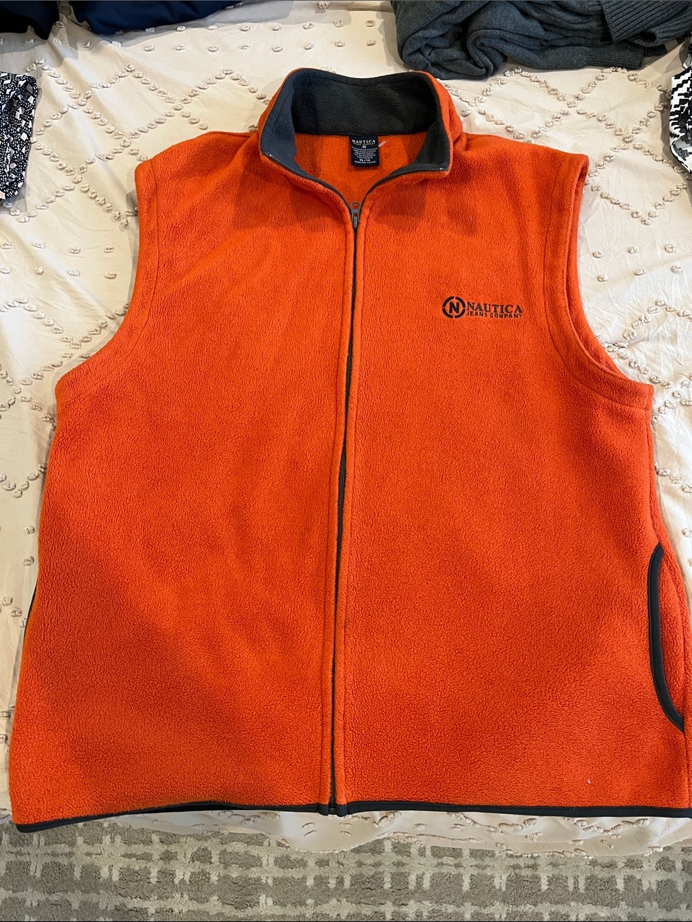 Nautica Men's Bright Orange Fleece Vest with Gray Trim